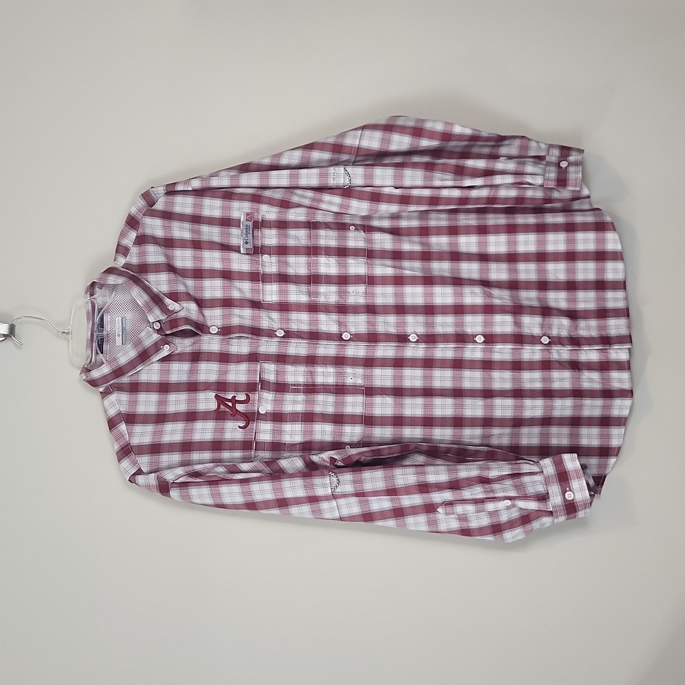 COLUMBIA PFG Super Tamiami Red White Plaid Long Sleeve Button Down Fishing Shirt